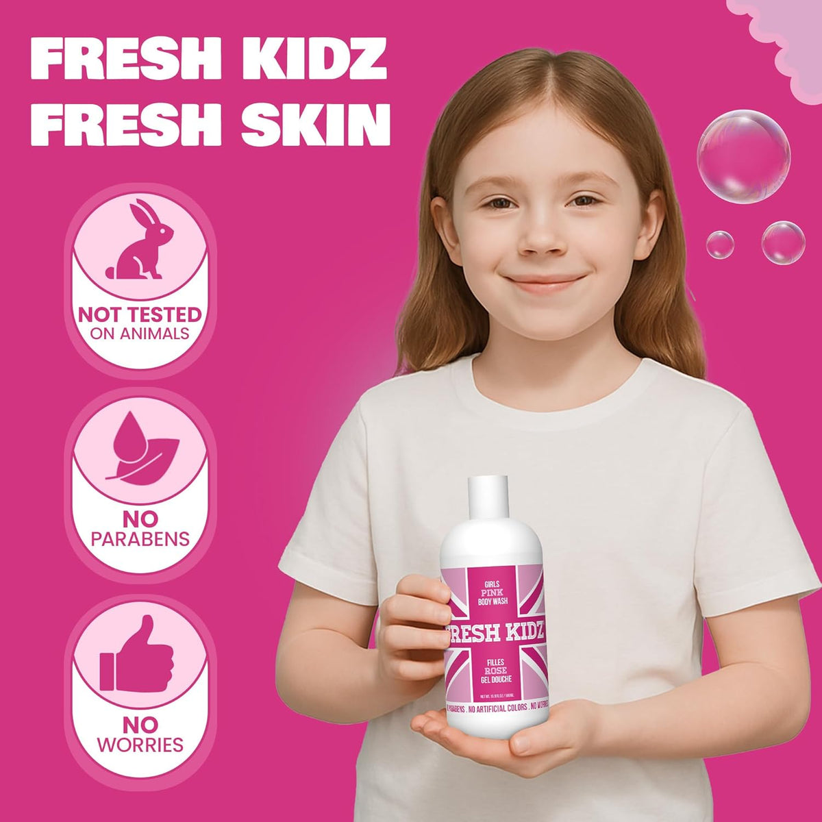 Fresh Kidz Girls Pink Body Wash + 2 Roll-On Deodorant Combo