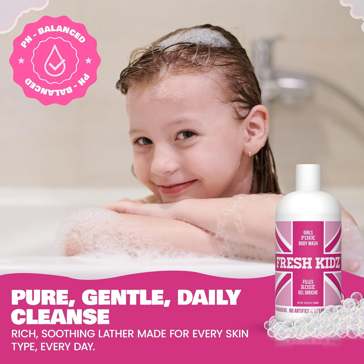 Fresh Kidz Girls Pink Body Wash + 2 Roll-On Deodorant Combo