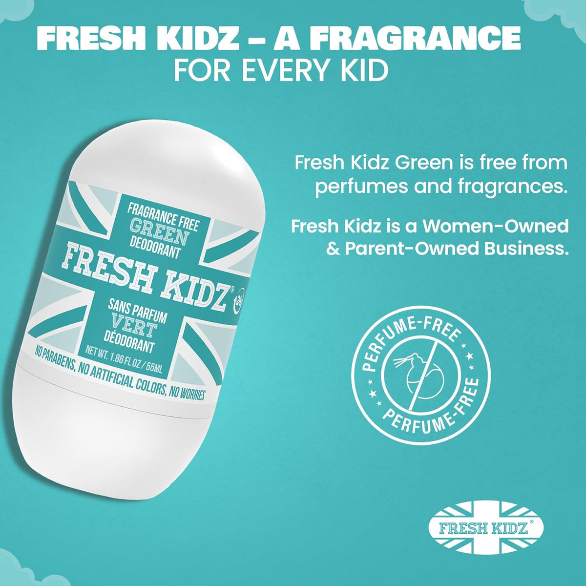 Fresh Kidz Green Fragrance-Free Roll-On Deodorant, 1.86 fl. oz.