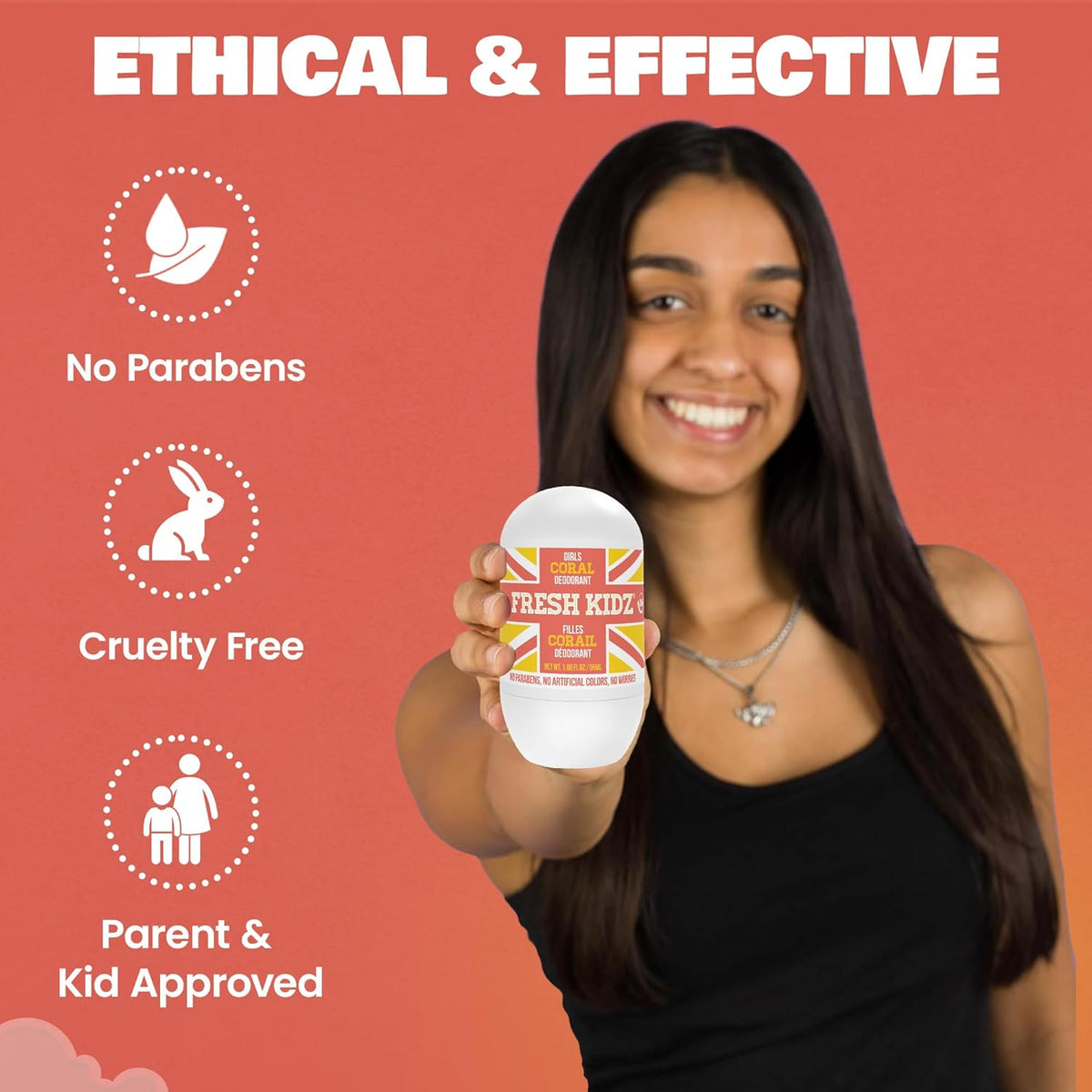 Fresh Kidz Girls Coral Roll-On Deodorant, 1.86 fl. oz.