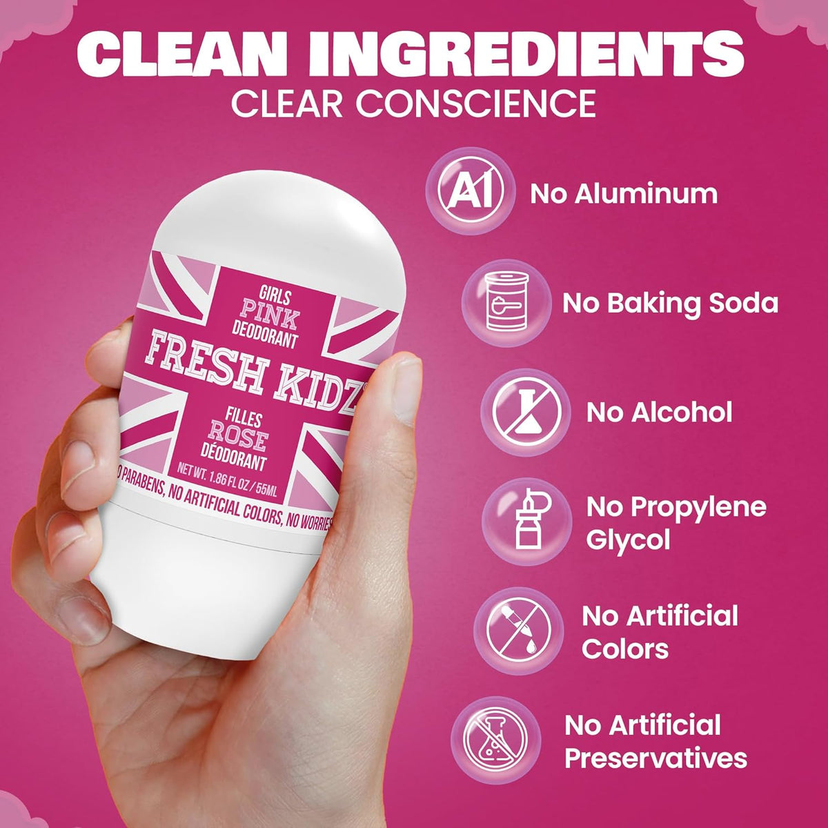 Fresh Kidz Girls Pink Roll-On Deodorant, 1.86 fl. oz.