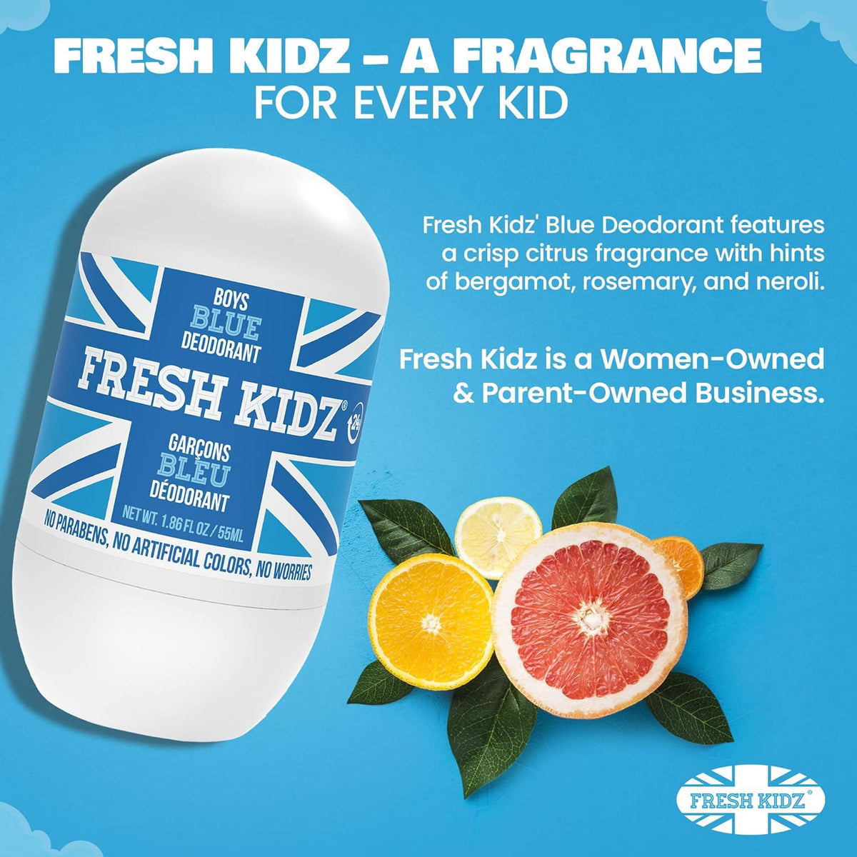 Fresh Kidz Boys Blue Roll-On Deodorant, 1.86 fl. oz. (3-PACK COMBO)