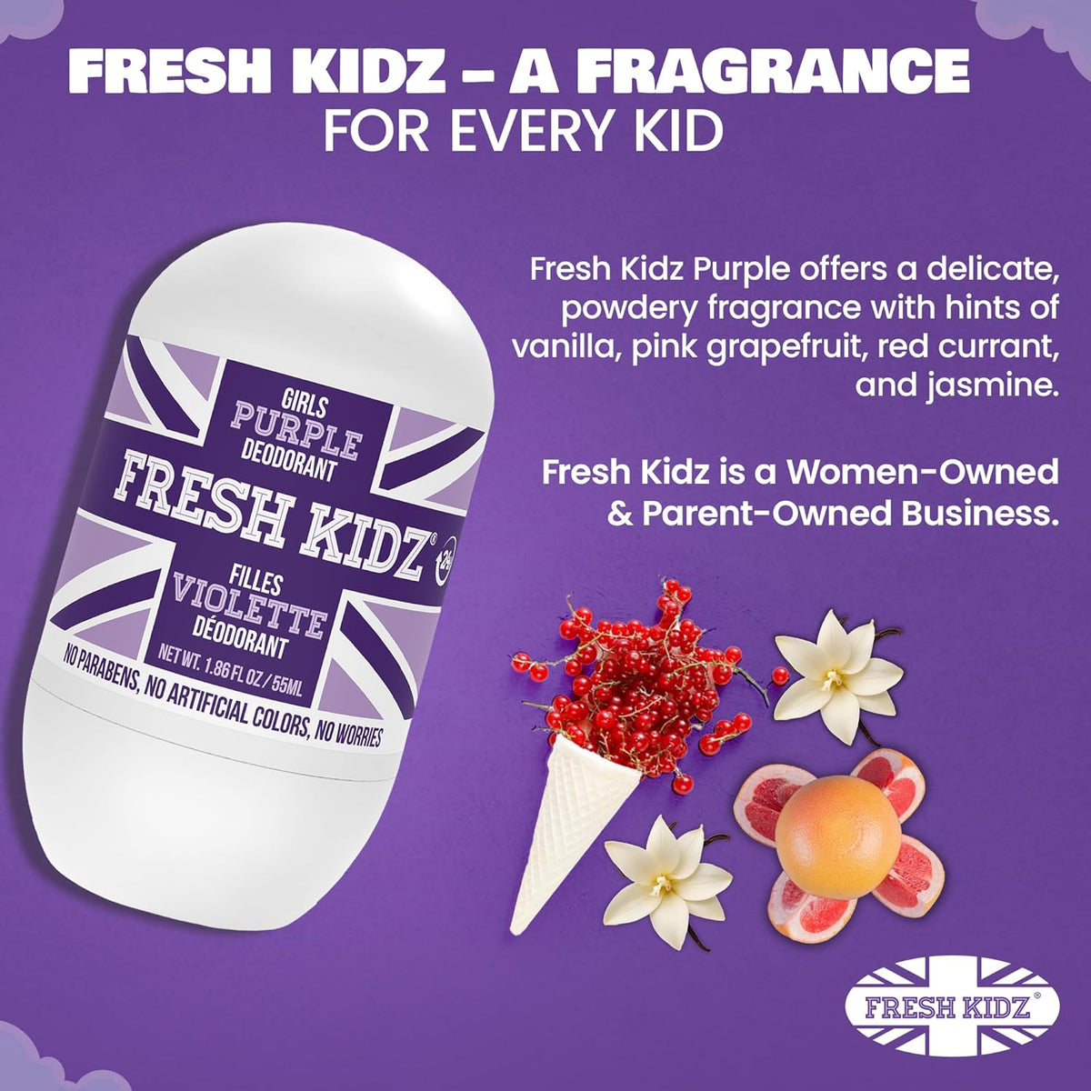 Fresh Kidz Girls Purple Roll-On Deodorant, 1.86 fl. oz.