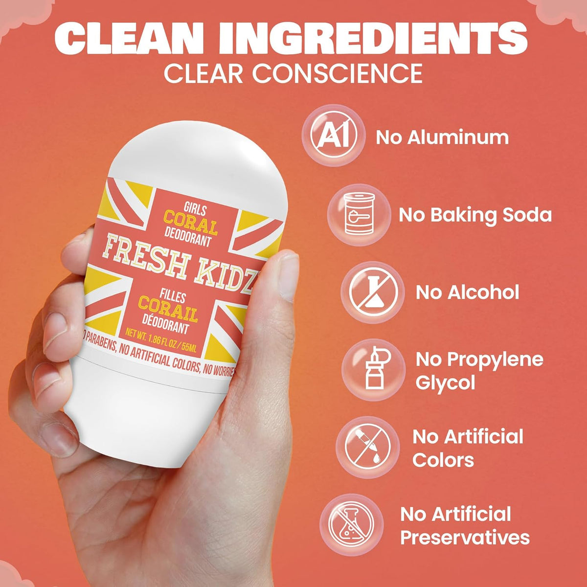 Fresh Kidz Girls Coral Roll-On Deodorant, 1.86 fl. oz.