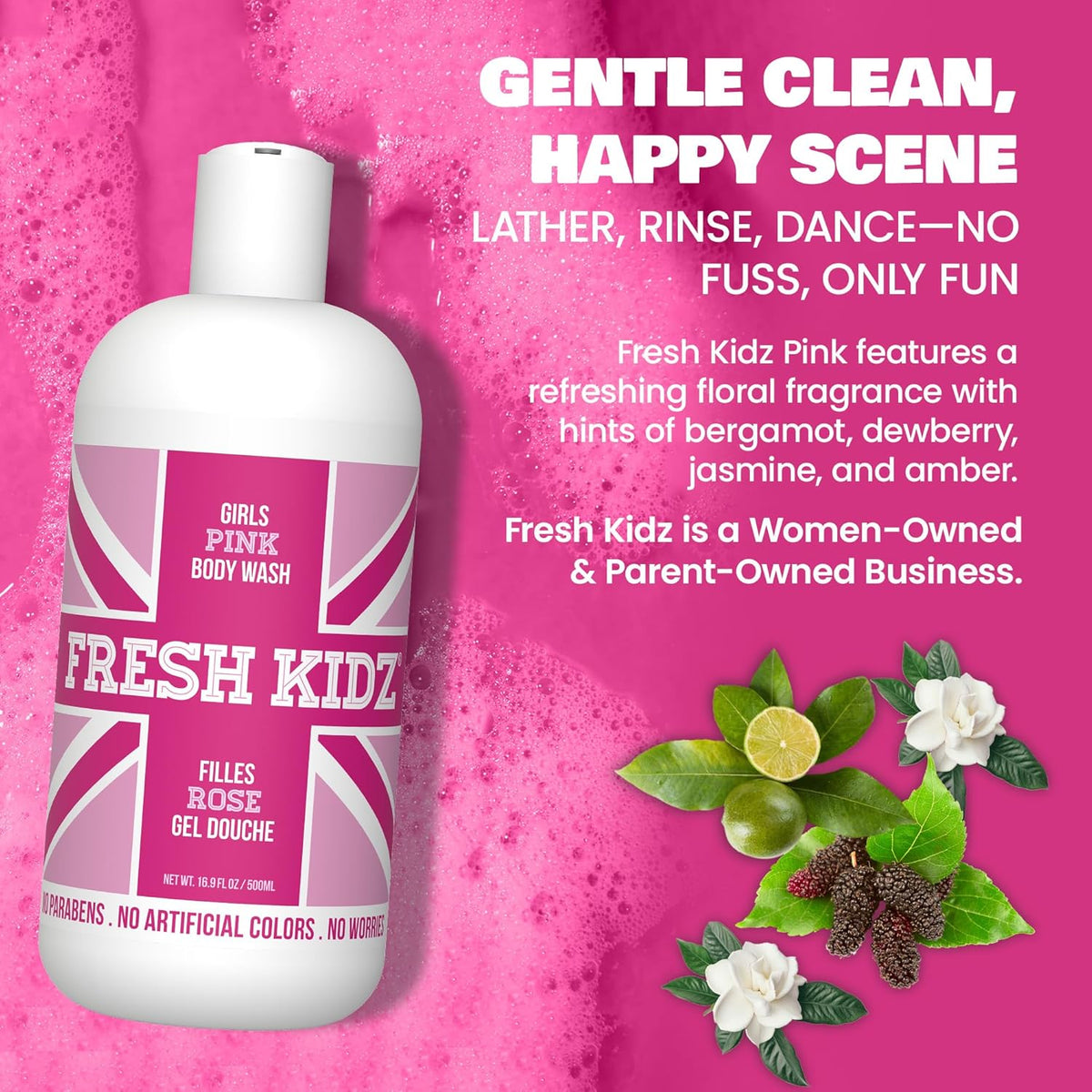 Fresh Kidz Girls Pink Body Wash + 2 Roll-On Deodorant Combo