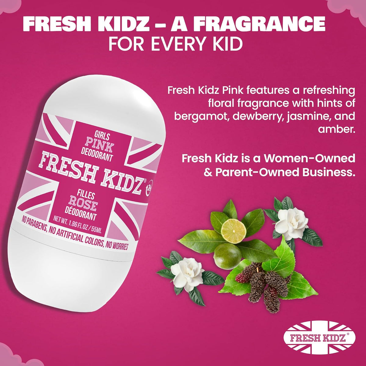 Fresh Kidz Girls Pink Roll-On Deodorant, 1.86 fl. oz.