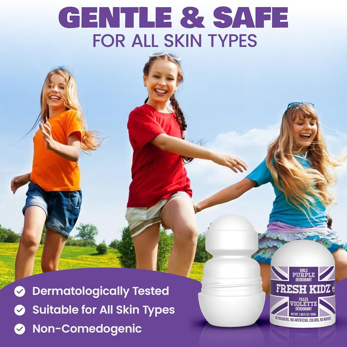 Fresh Kidz Girls Purple Roll-On Deodorant, 1.86 fl. oz.