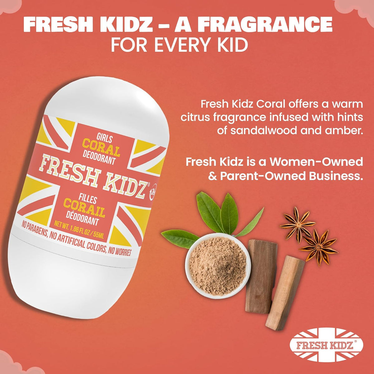 Fresh Kidz Girls Coral Roll-On Deodorant, 1.86 fl. oz.