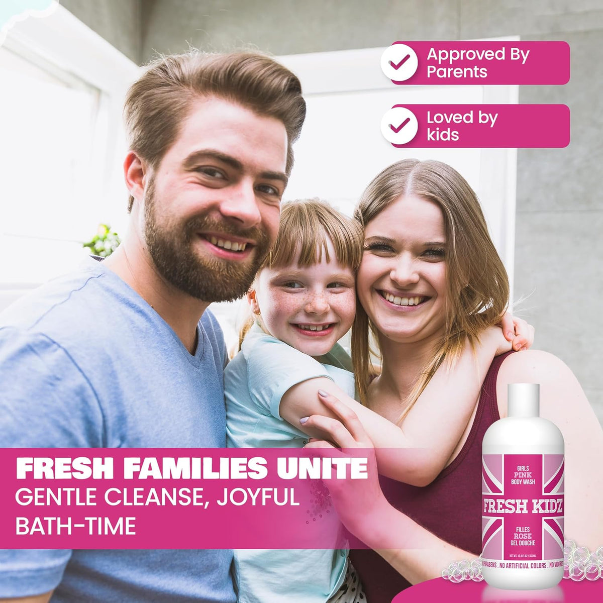 Fresh Kidz Girls Pink Body Wash + 2 Roll-On Deodorant Combo