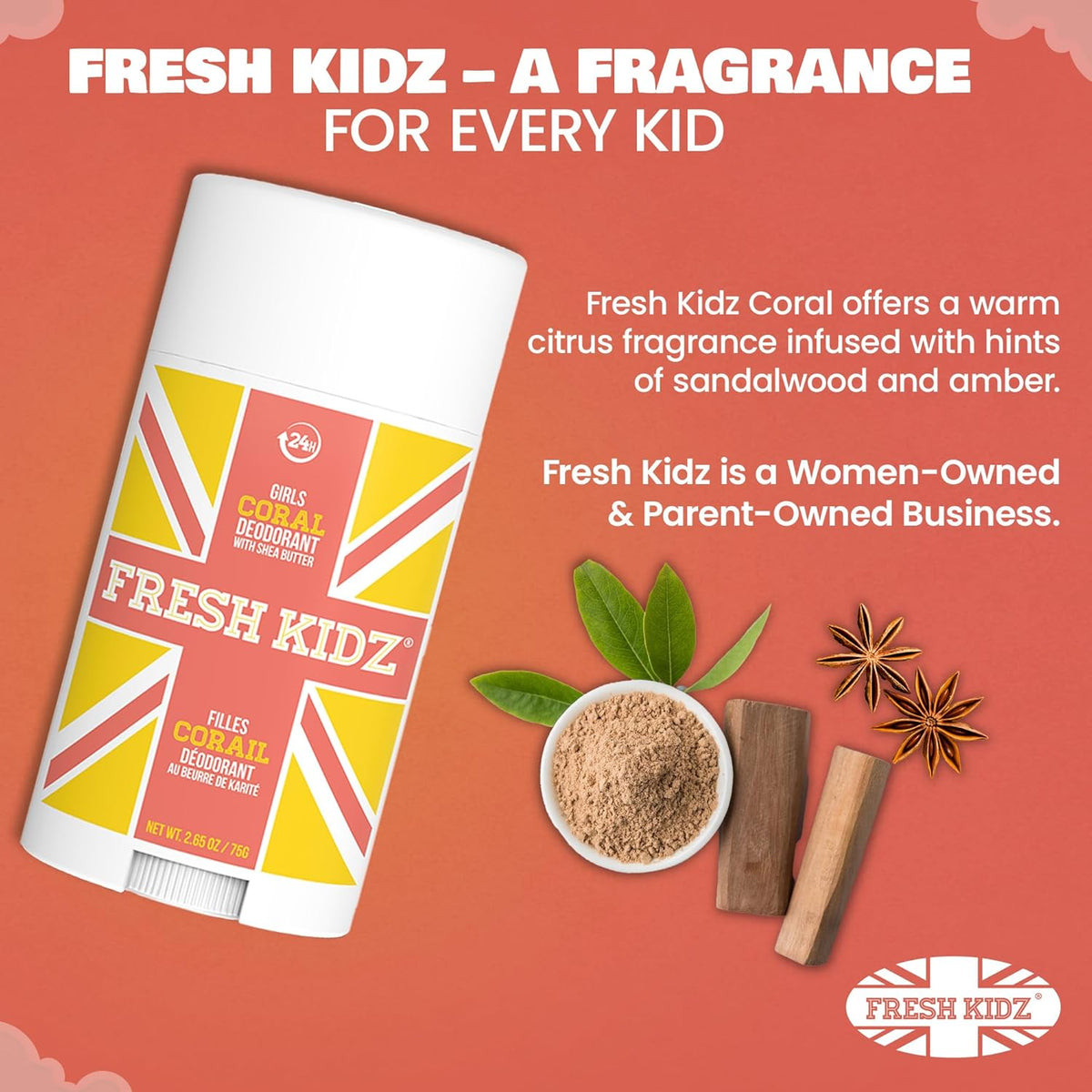 Fresh Kidz Girls Coral Stick Deodorant, 2.65 fl. oz.