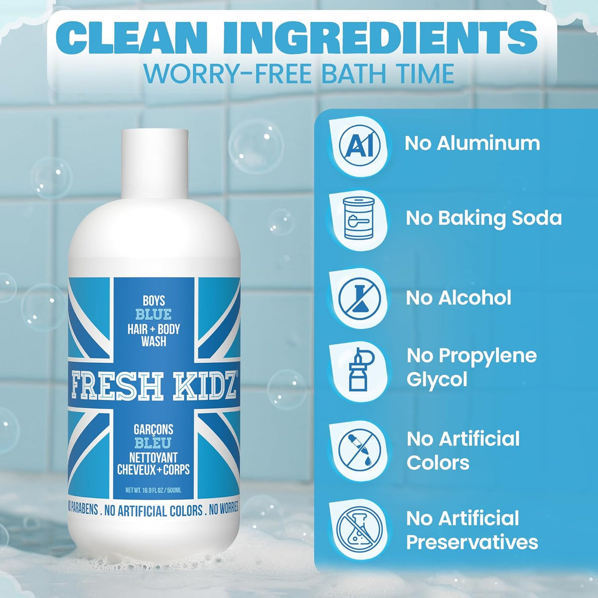 Fresh Kidz Boys Blue Body Wash + 2 Roll-On Deodorant Combo