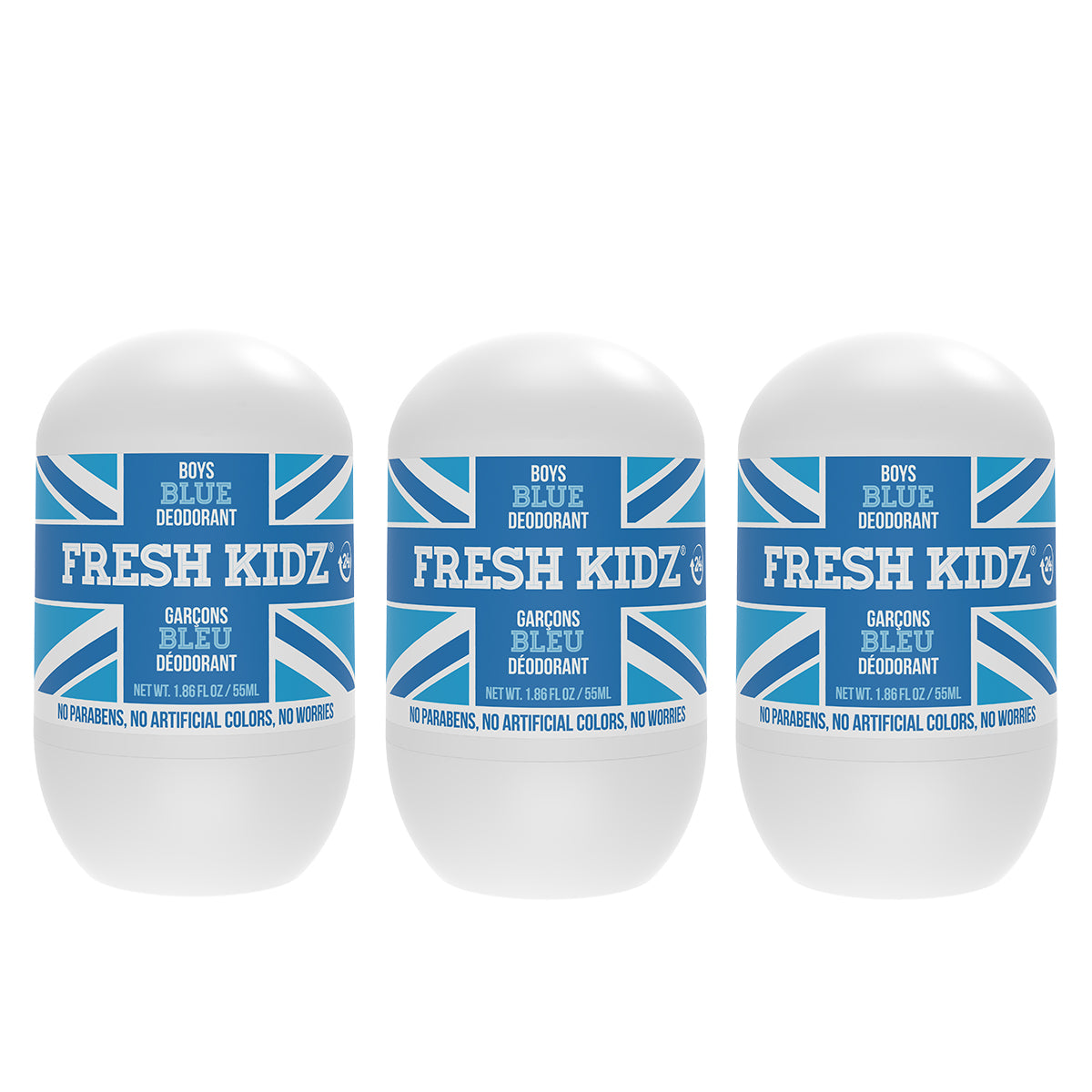 Fresh Kidz Boys Blue Roll-On Deodorant, 1.86 fl. oz. (3-PACK COMBO)