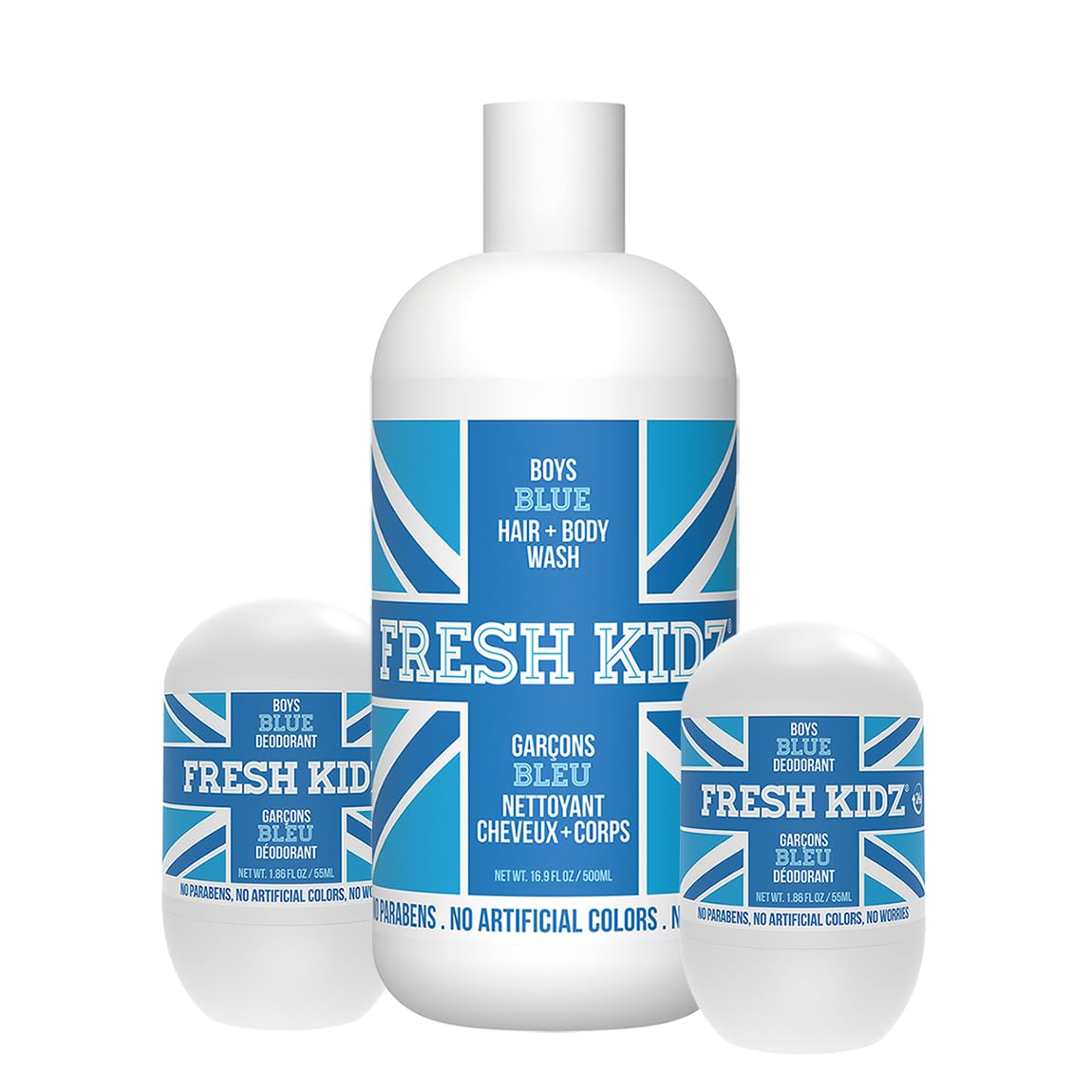 Fresh Kidz Boys Blue Body Wash + 2 Roll-On Deodorant Combo
