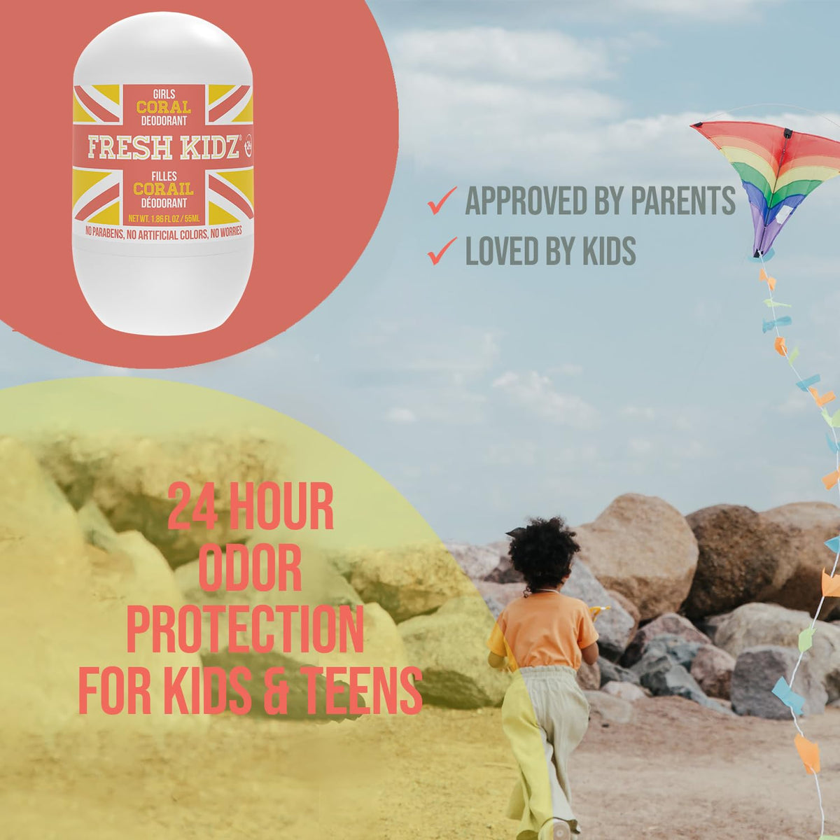 Fresh Kidz Girls Coral Roll-On Deodorant, 1.86 fl. oz.