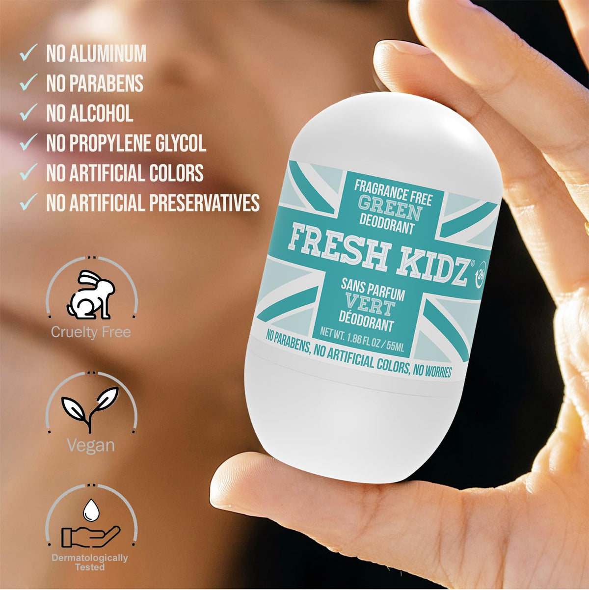 Fresh Kidz Green Fragrance-Free Roll-On Deodorant, 1.86 fl. oz.