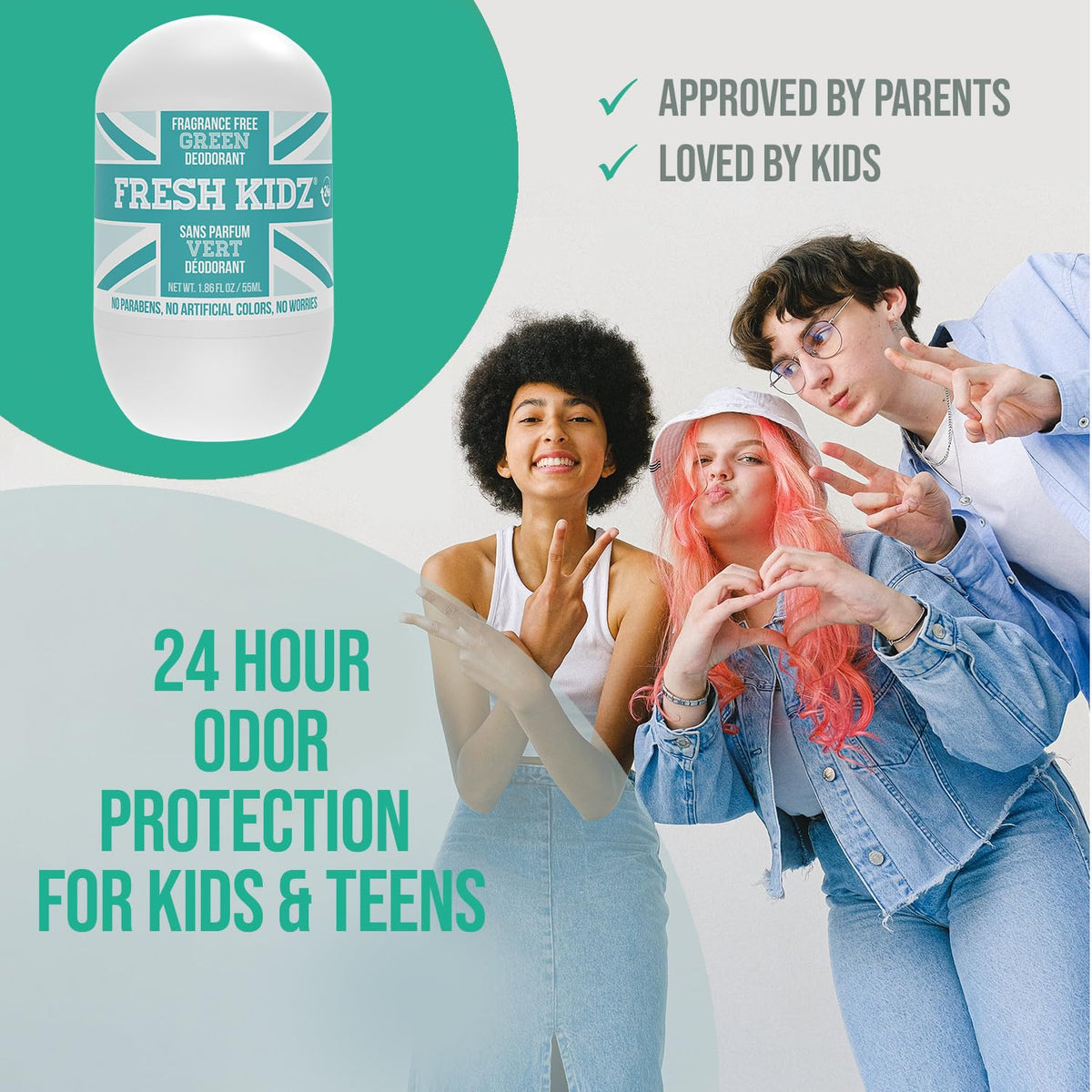 Fresh Kidz Green Fragrance-Free Roll-On Deodorant, 1.86 fl. oz.