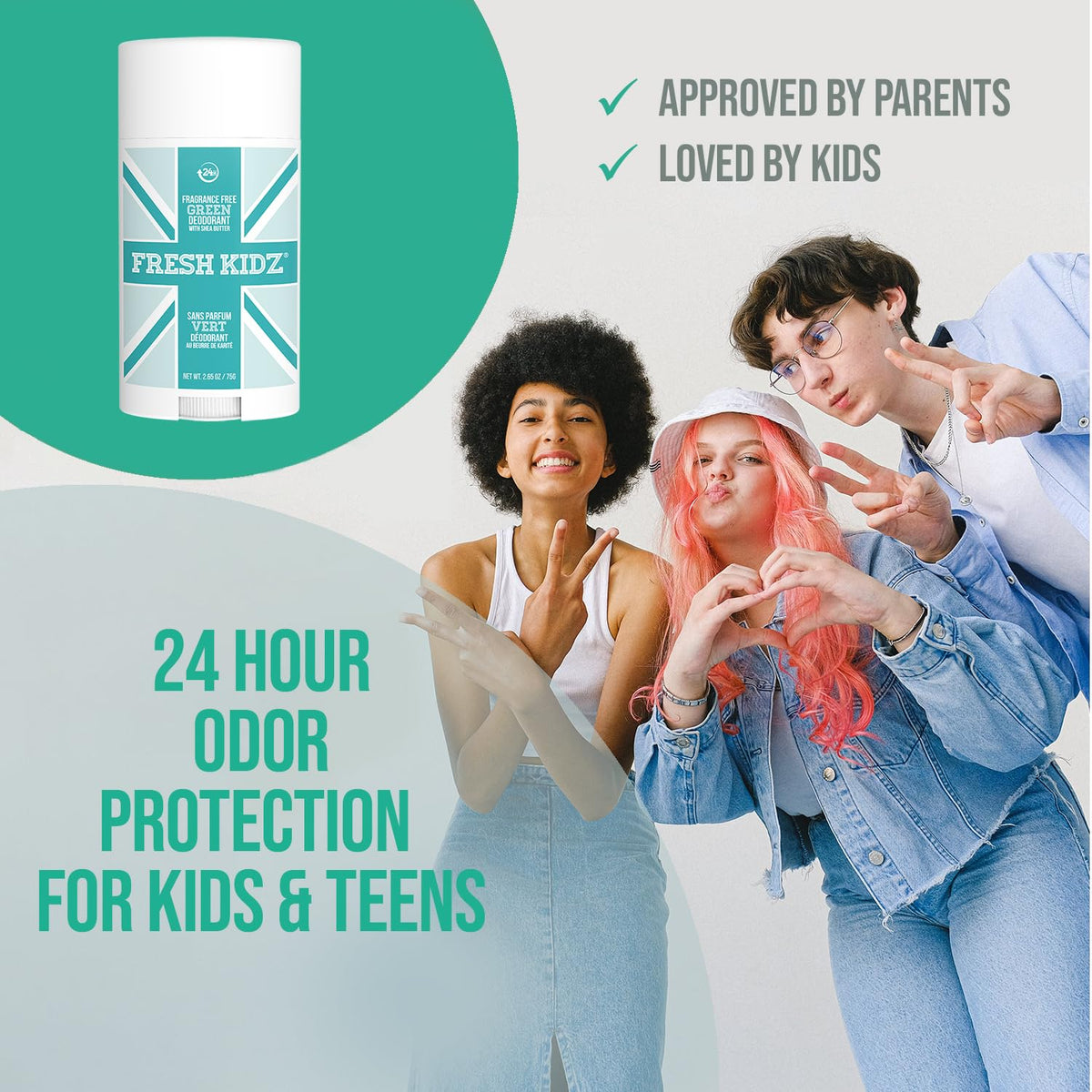 Fresh Kidz Green Fragrance-Free Stick Deodorant, 2.65 fl. oz.