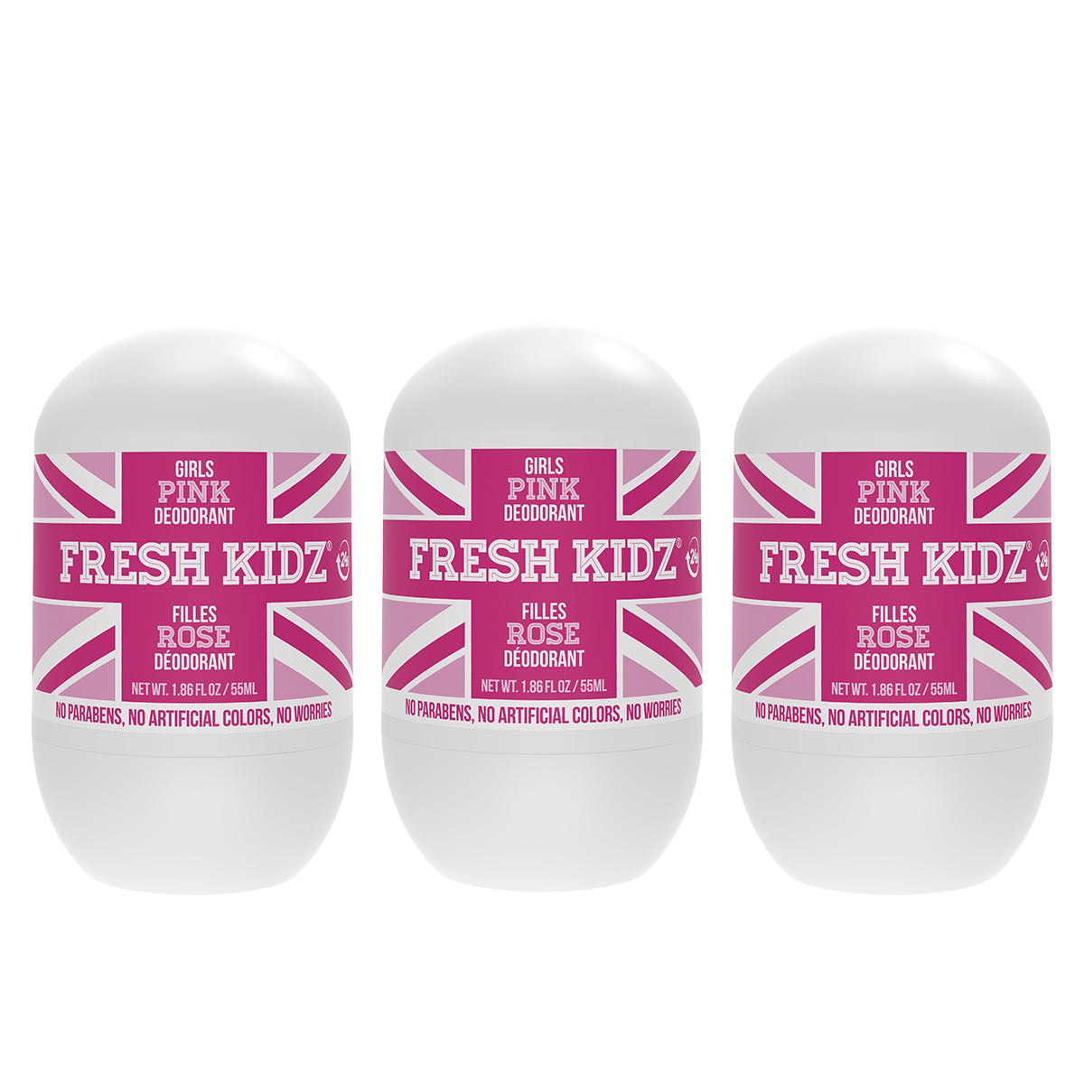 Fresh Kidz Girls Pink Roll-On Deodorant, 1.86 fl. oz. (3-PACK COMBO)