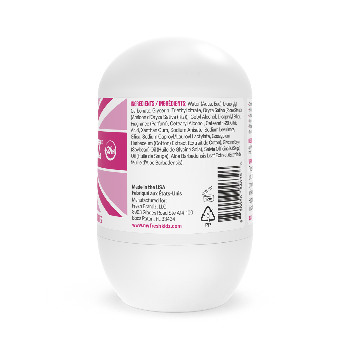 Fresh Kidz Girls Pink Body Wash + 2 Roll-On Deodorant Combo