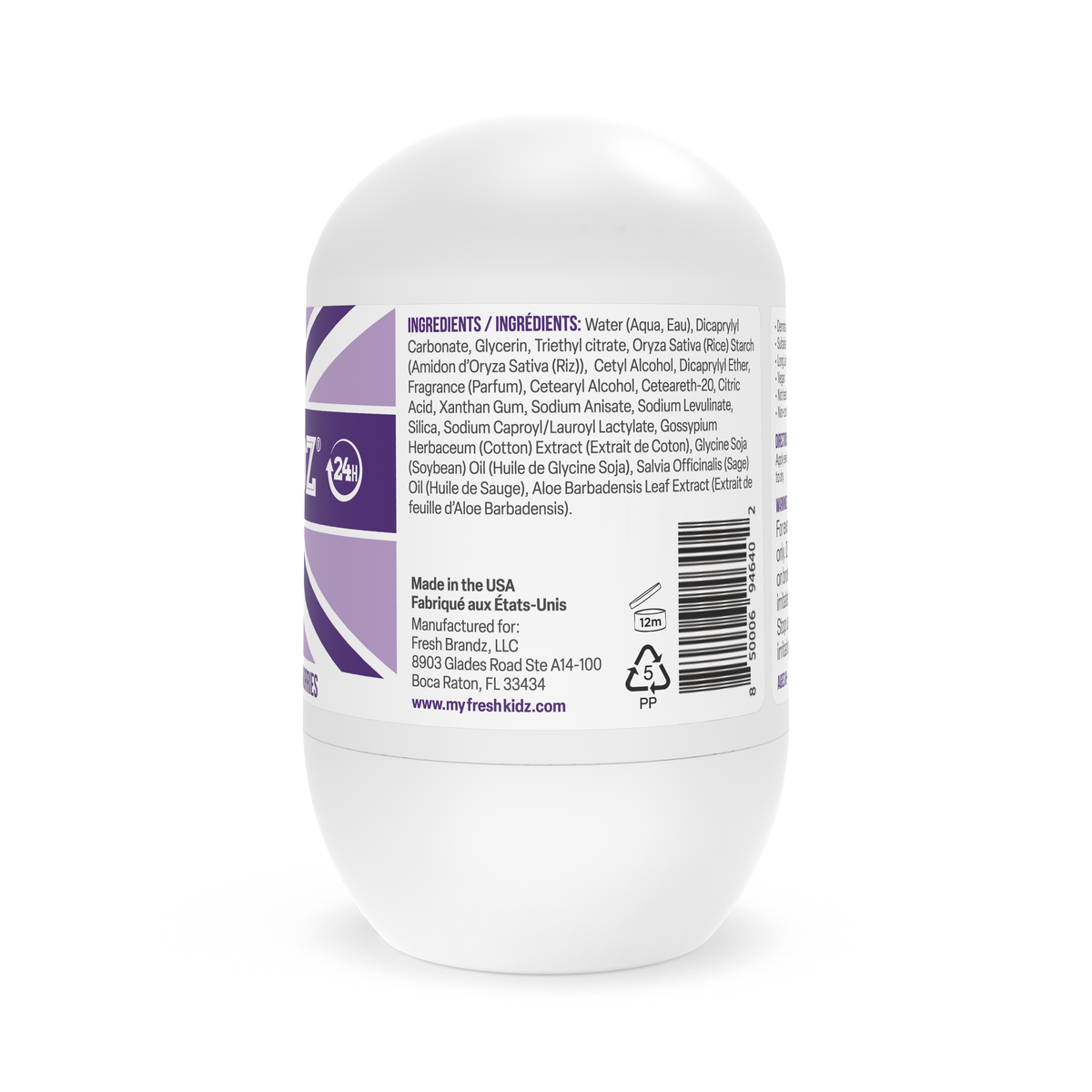 Fresh Kidz Girls Purple Roll-On Deodorant, 1.86 fl. oz. (3-PACK COMBO)